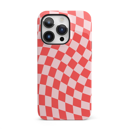 Red & Pink Wavy Checkered iPhone Case