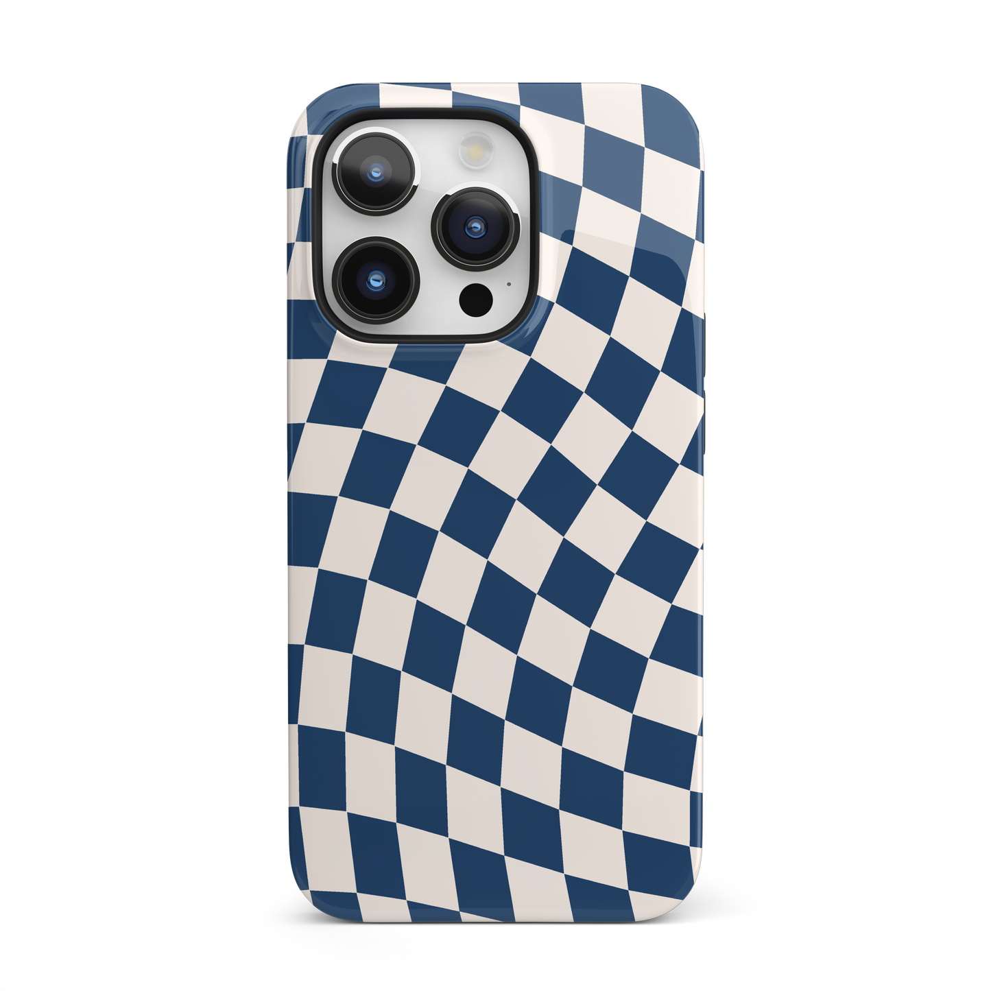 Navy & Beige Wavy Checkered iPhone Case