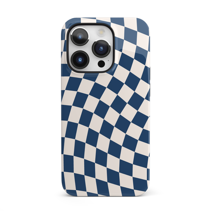 Navy & Beige Wavy Checkered iPhone Case