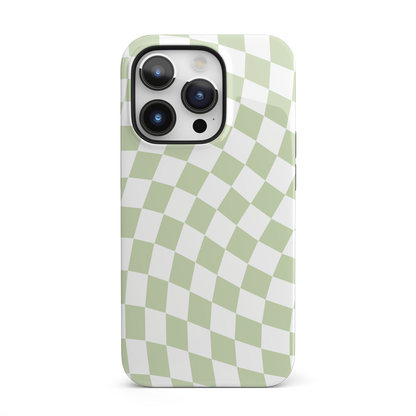 Light Green Wavy Checkered iPhone Case