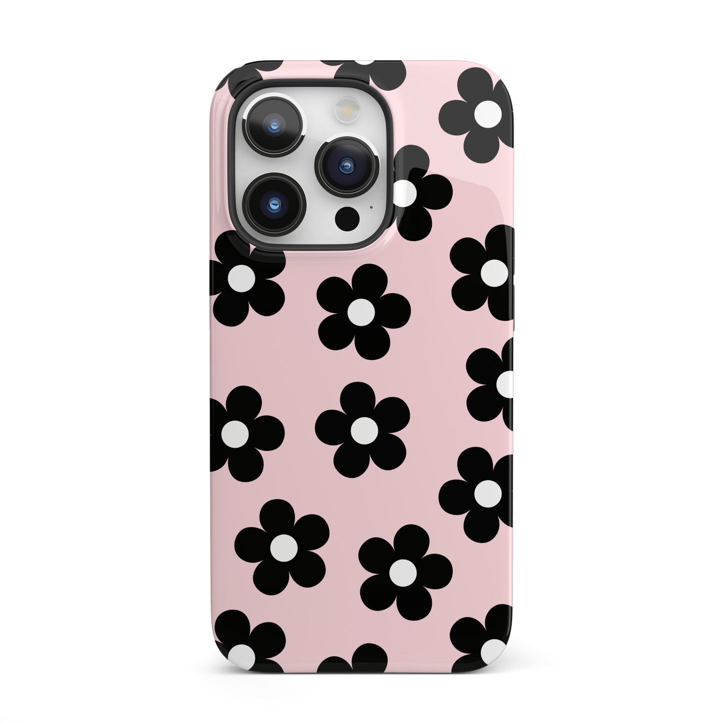 Pink & Black Retro Flowers iPhone Case