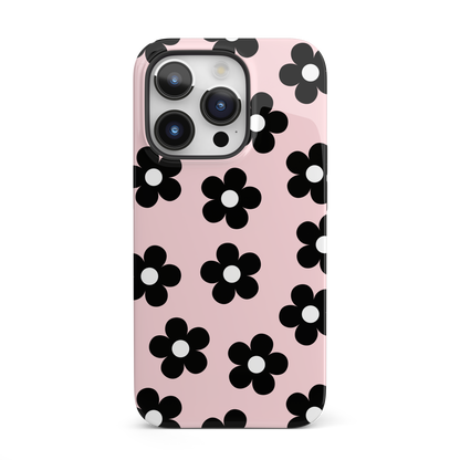 Pink & Black Retro Flowers iPhone Case