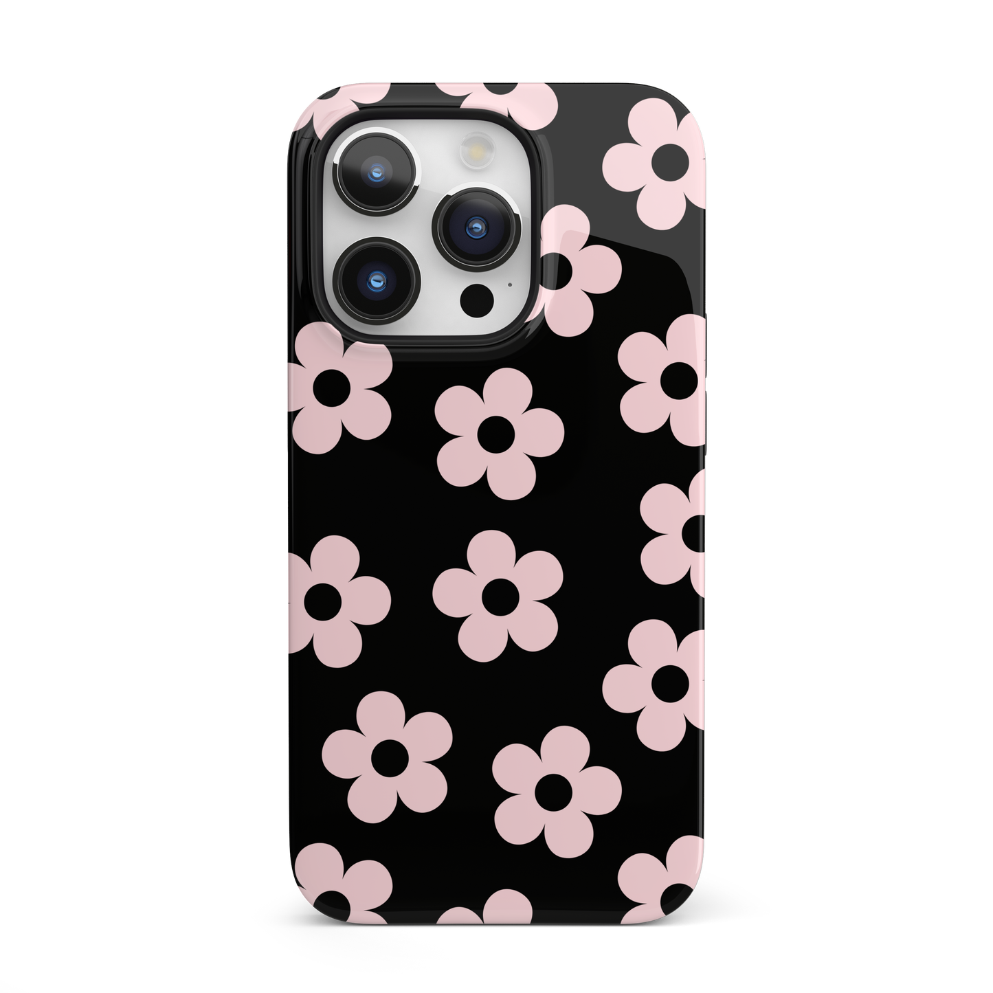 Black & Pink Retro Flowers iPhone Case