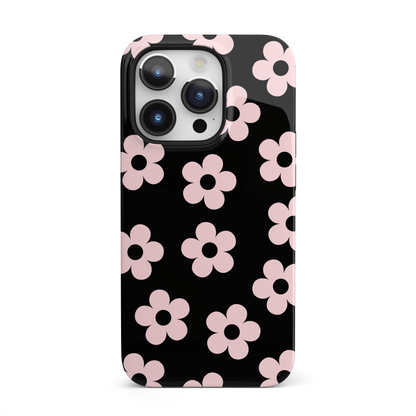 Black & Pink Retro Flowers iPhone Case