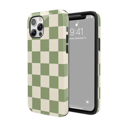 Green & Beige Checkered iPhone Case