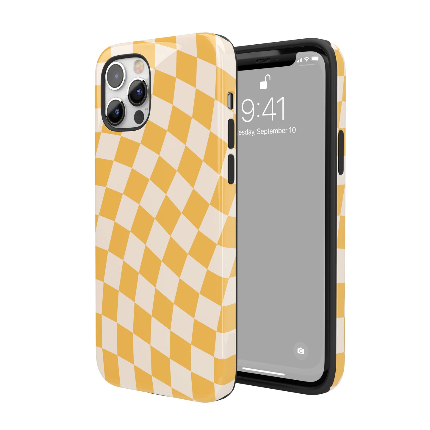 Yellow Wavy Checkered iPhone Case