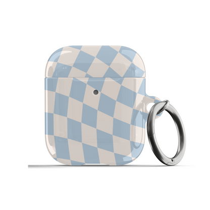 Blue & Beige Wavy Checkered AirPods Case