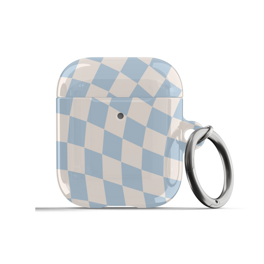 Blue & Beige Wavy Checkered AirPods Case