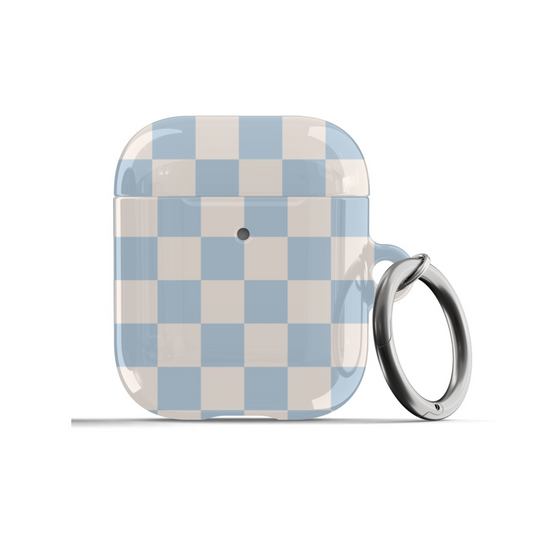 Light Blue & Beige Checkered AirPods Case