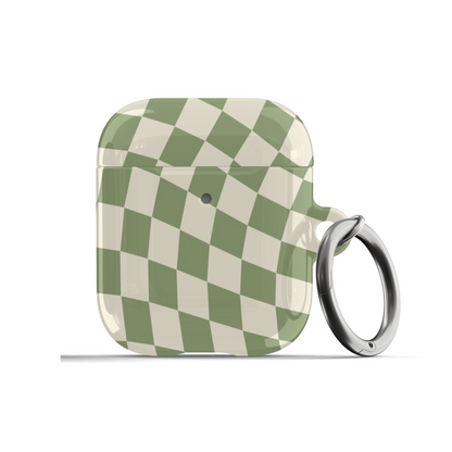 Green & Beige Wavy Checkered AirPods Case