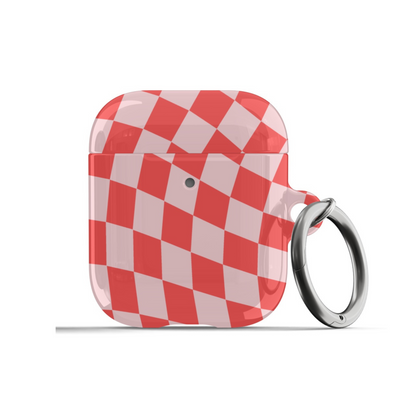 Red & Pink Wavy Checkered AirPods Case