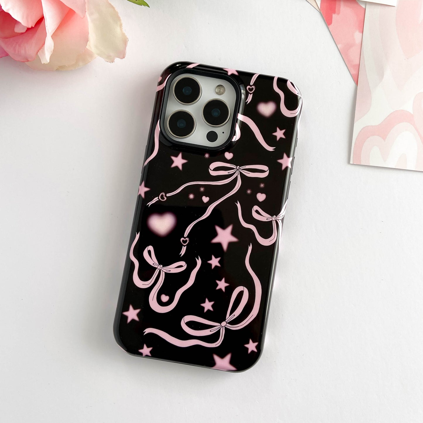 Black Cosmic Bows iPhone Case