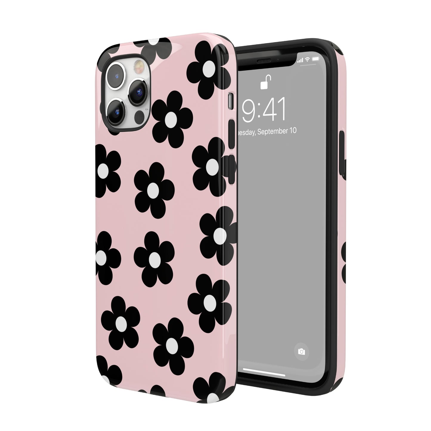 Pink & Black Retro Flowers iPhone Case