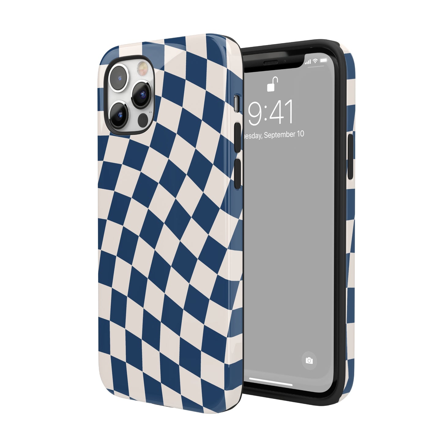 Navy & Beige Wavy Checkered iPhone Case