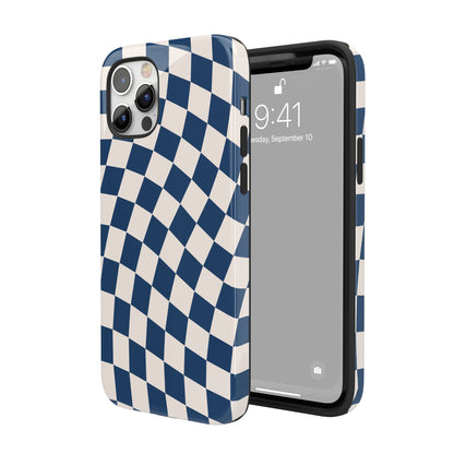 Navy & Beige Wavy Checkered iPhone Case