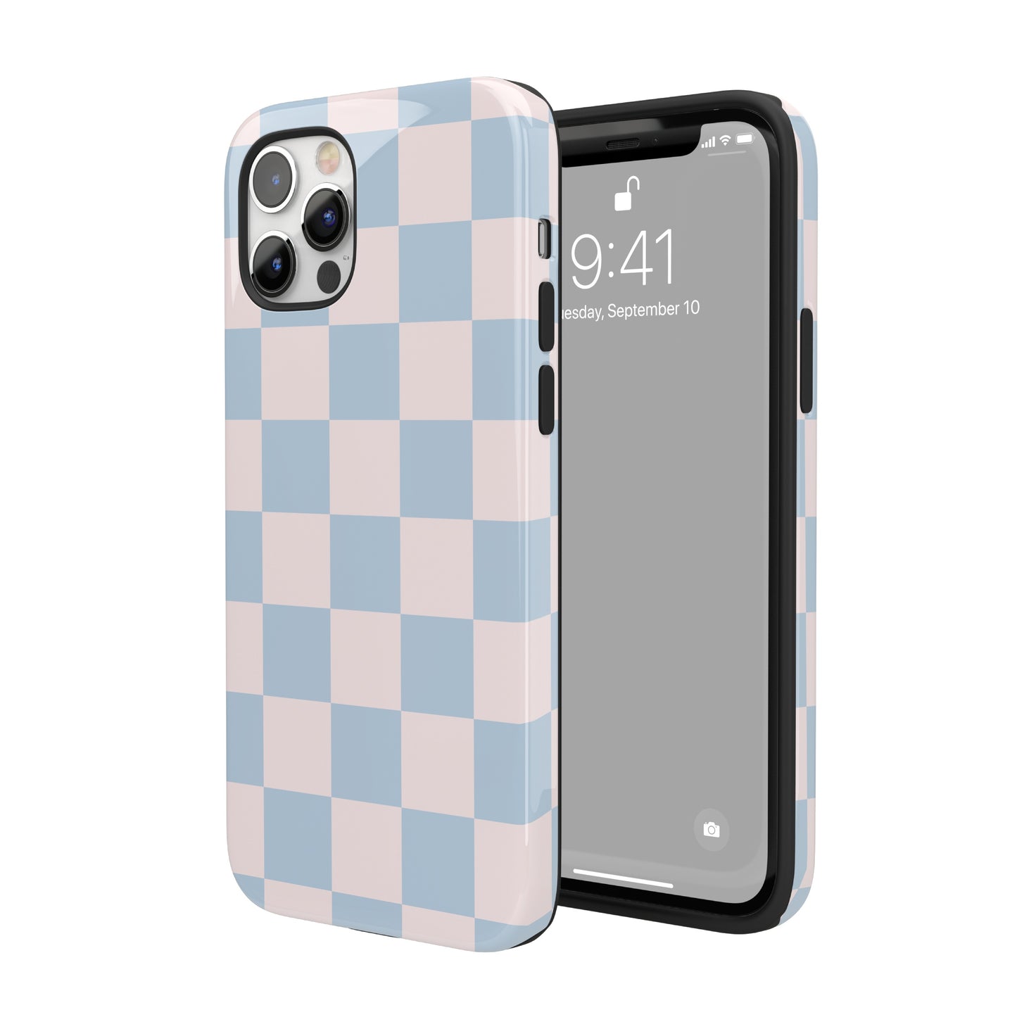 Light Pink & Blue Checkered iPhone Case