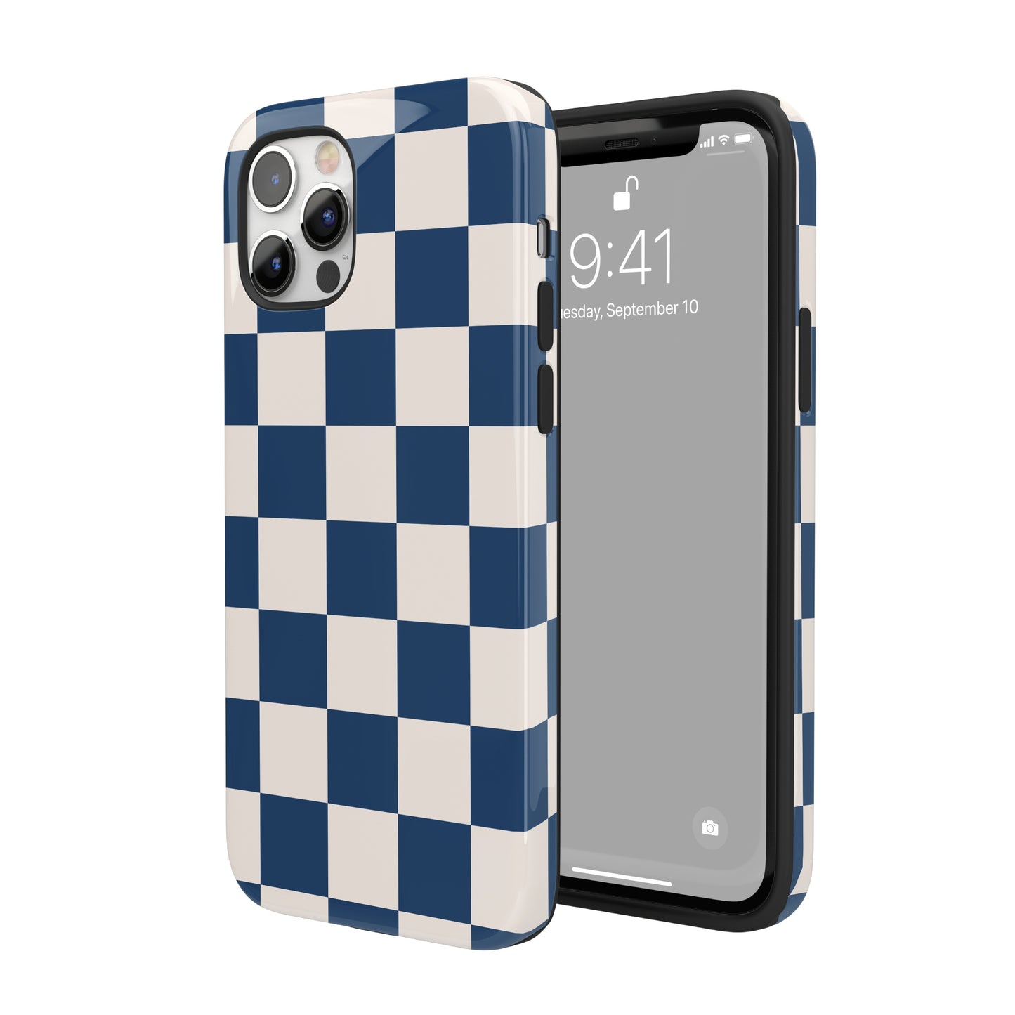 Navy & Beige Checkered iPhone Case