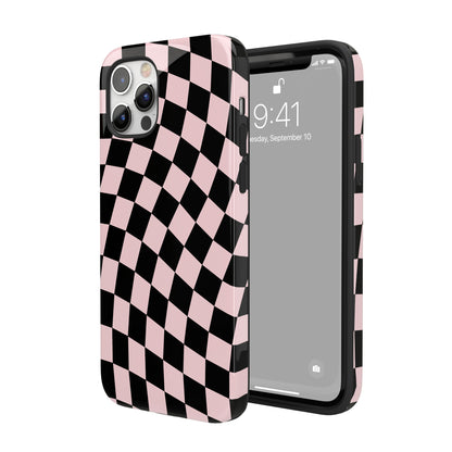 Pink & Black Wavy Checkered iPhone Case