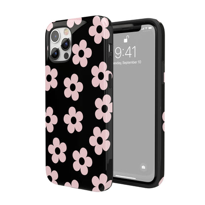 Black & Pink Retro Flowers iPhone Case