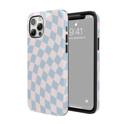 Light Pink & Blue Wavy Checkered iPhone Case