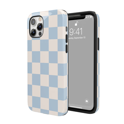 Light Blue & Beige Checkered iPhone Case