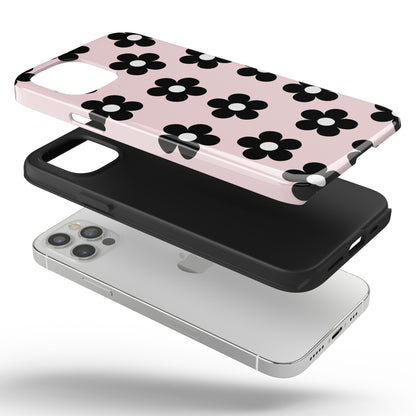 Pink & Black Retro Flowers iPhone Case