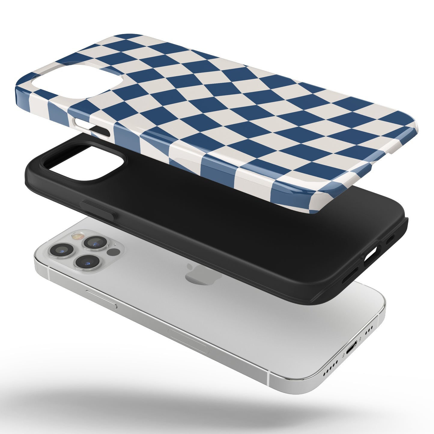 Navy & Beige Wavy Checkered iPhone Case