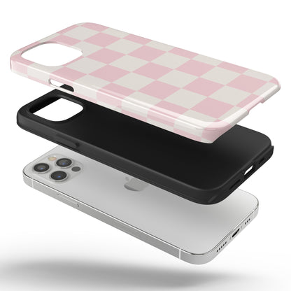 Light Pink & Beige Checkered iPhone Case