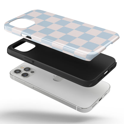 Light Pink & Blue Checkered iPhone Case