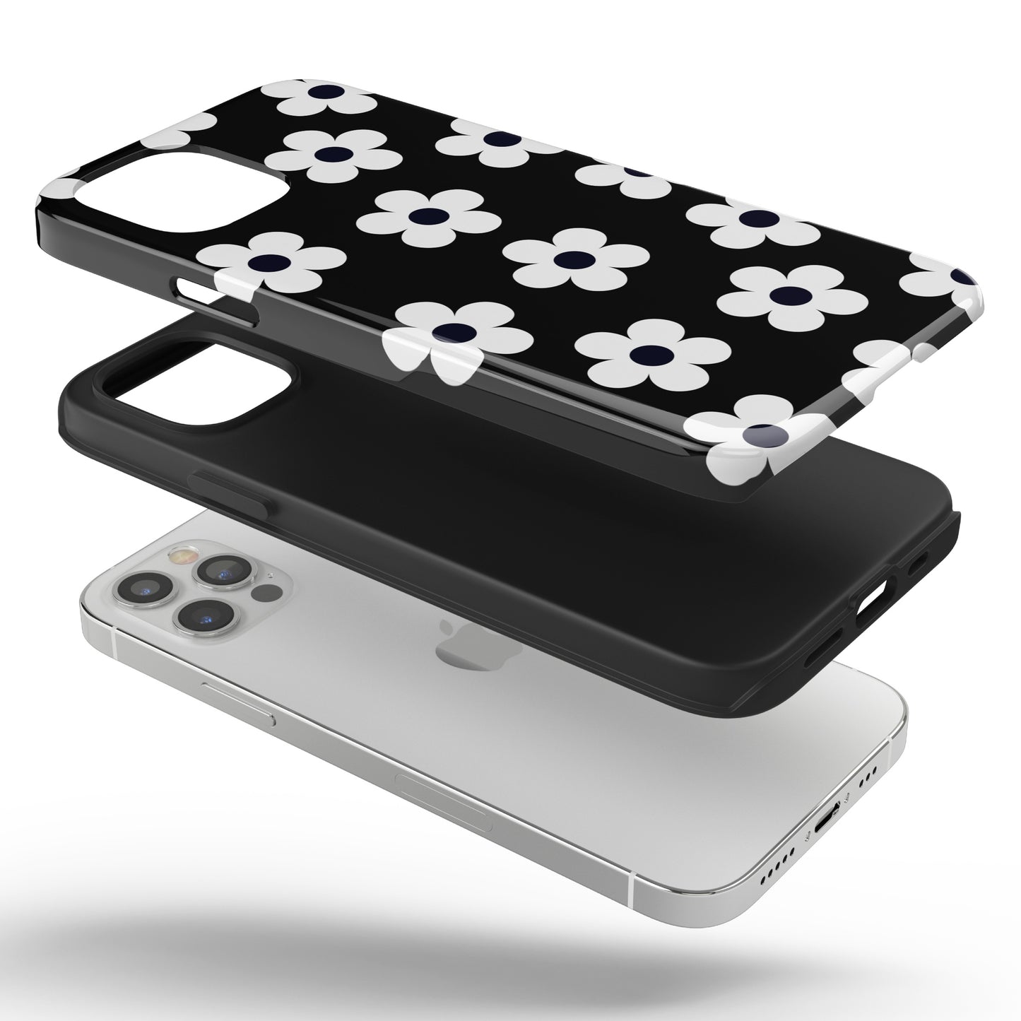 Black Retro Flowers iPhone Case