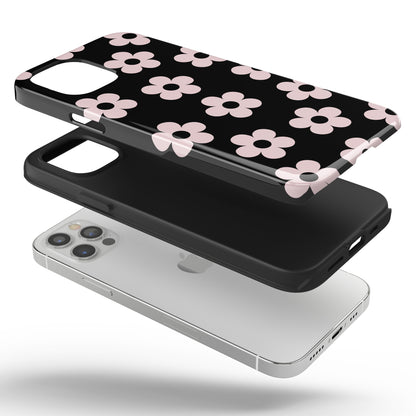 Black & Pink Retro Flowers iPhone Case