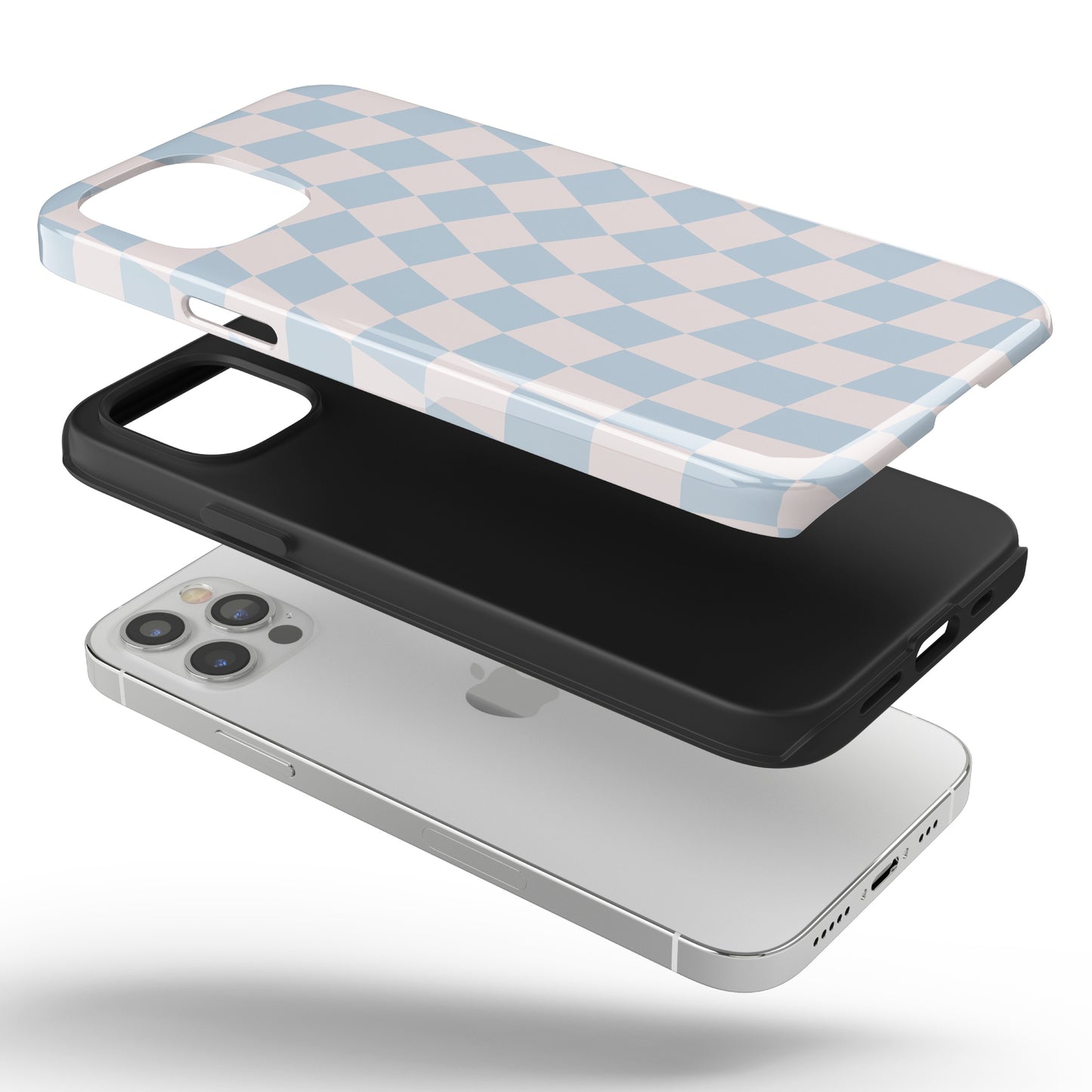 Light Pink & Blue Wavy Checkered iPhone Case