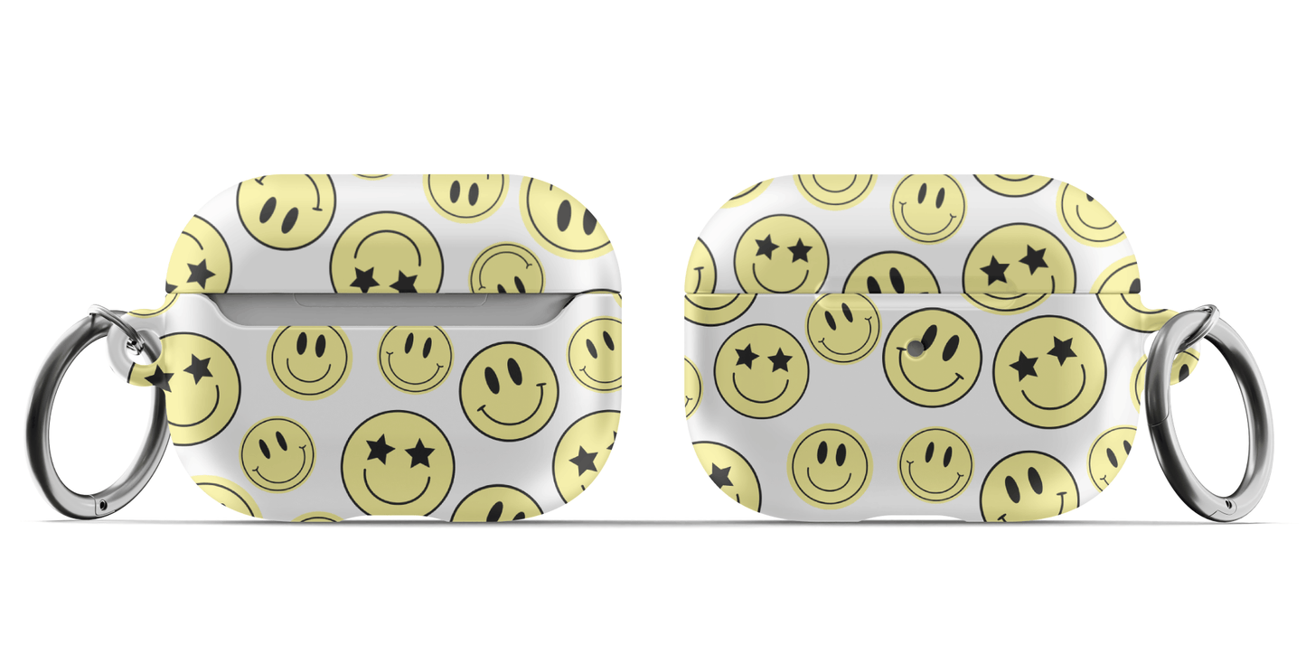 White Smiley Faces AirPods Case