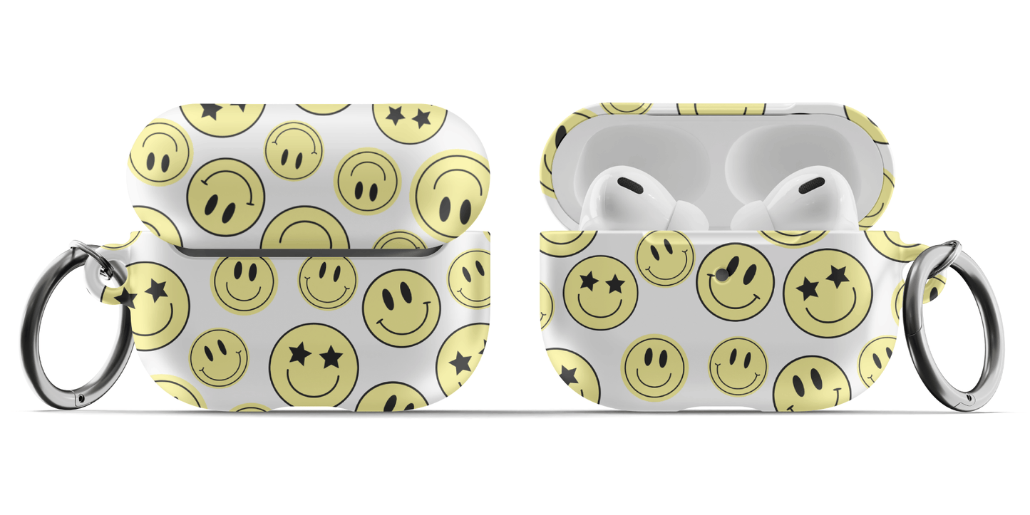 White Smiley Faces AirPods Case