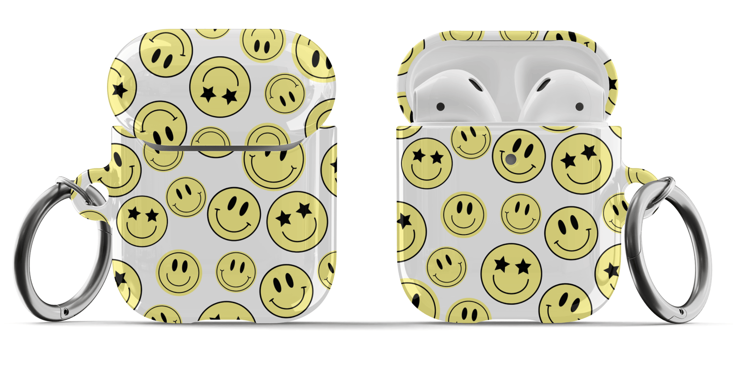 White Smiley Faces AirPods Case