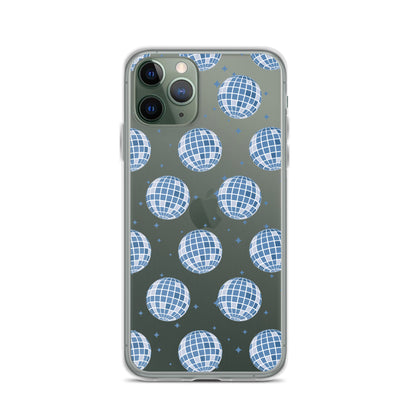 Dark Blue Disco Balls Clear iPhone Case