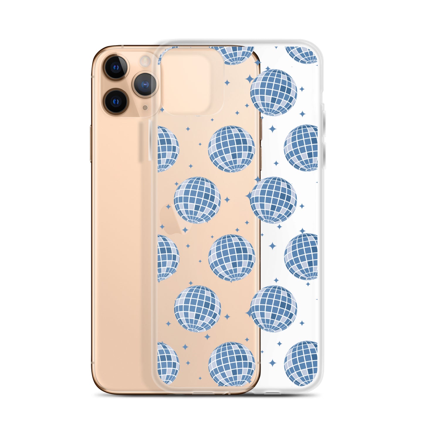 Dark Blue Disco Balls Clear iPhone Case