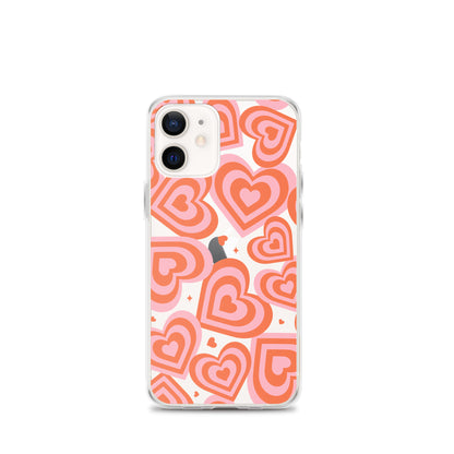 Pink & Red Hearts Clear iPhone Case iPhone 12 mini