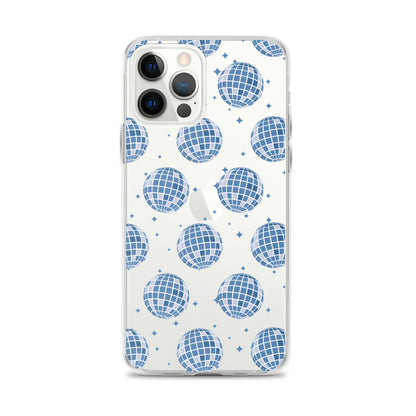 Dark Blue Disco Balls Clear iPhone Case