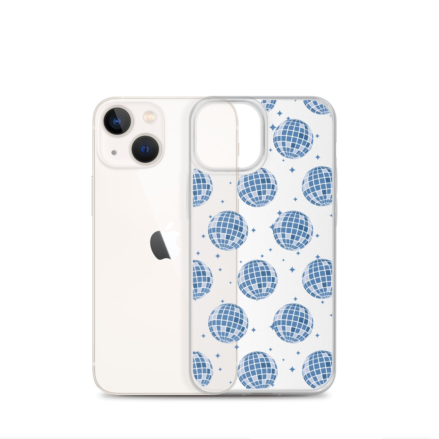 Dark Blue Disco Balls Clear iPhone Case