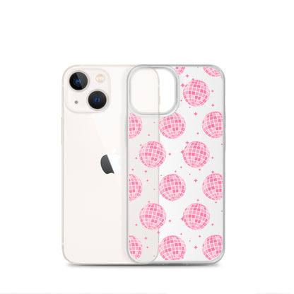 Pink Disco Balls Clear iPhone Case