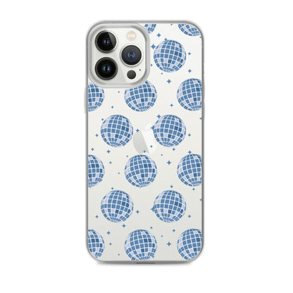 Dark Blue Disco Balls Clear iPhone Case