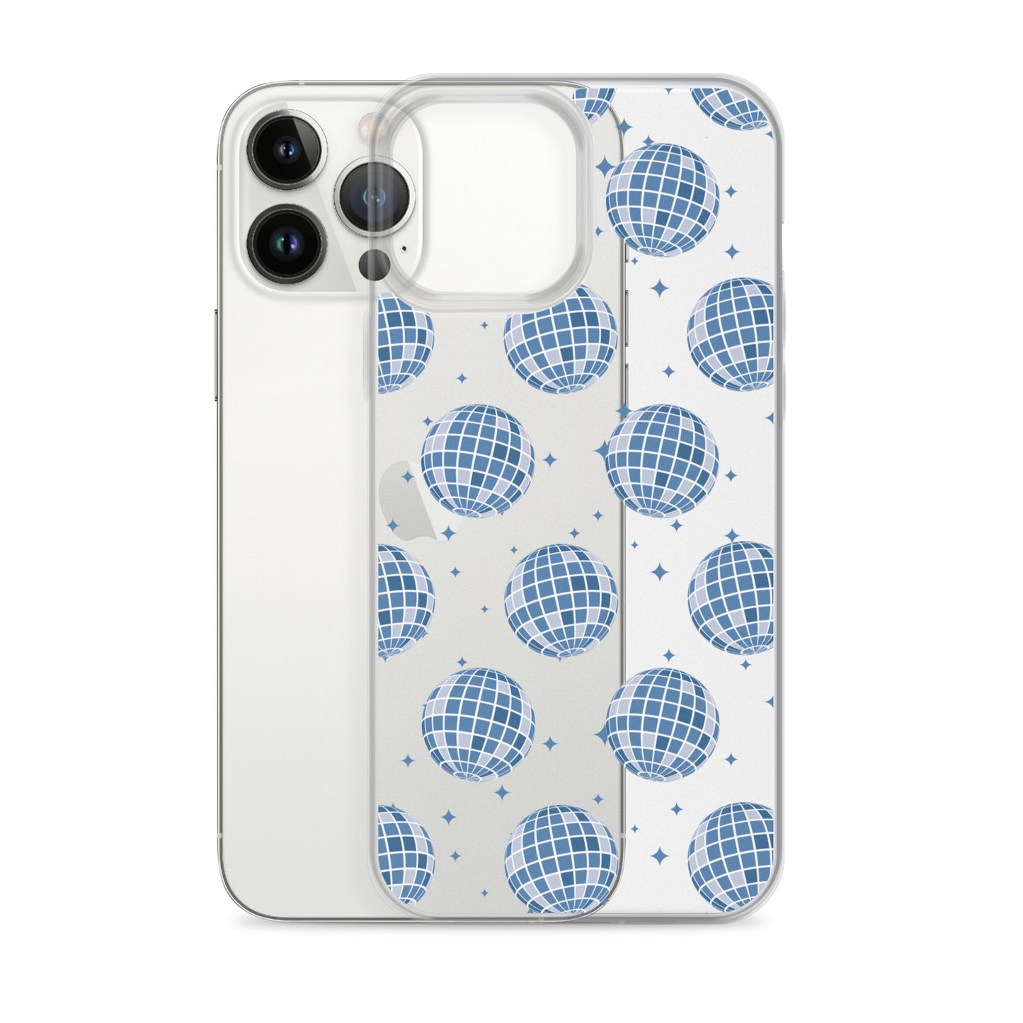 Dark Blue Disco Balls Clear iPhone Case