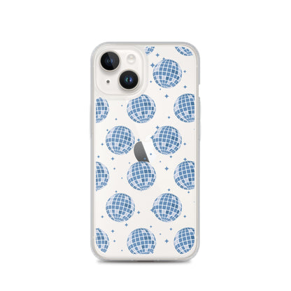 Dark Blue Disco Balls Clear iPhone Case