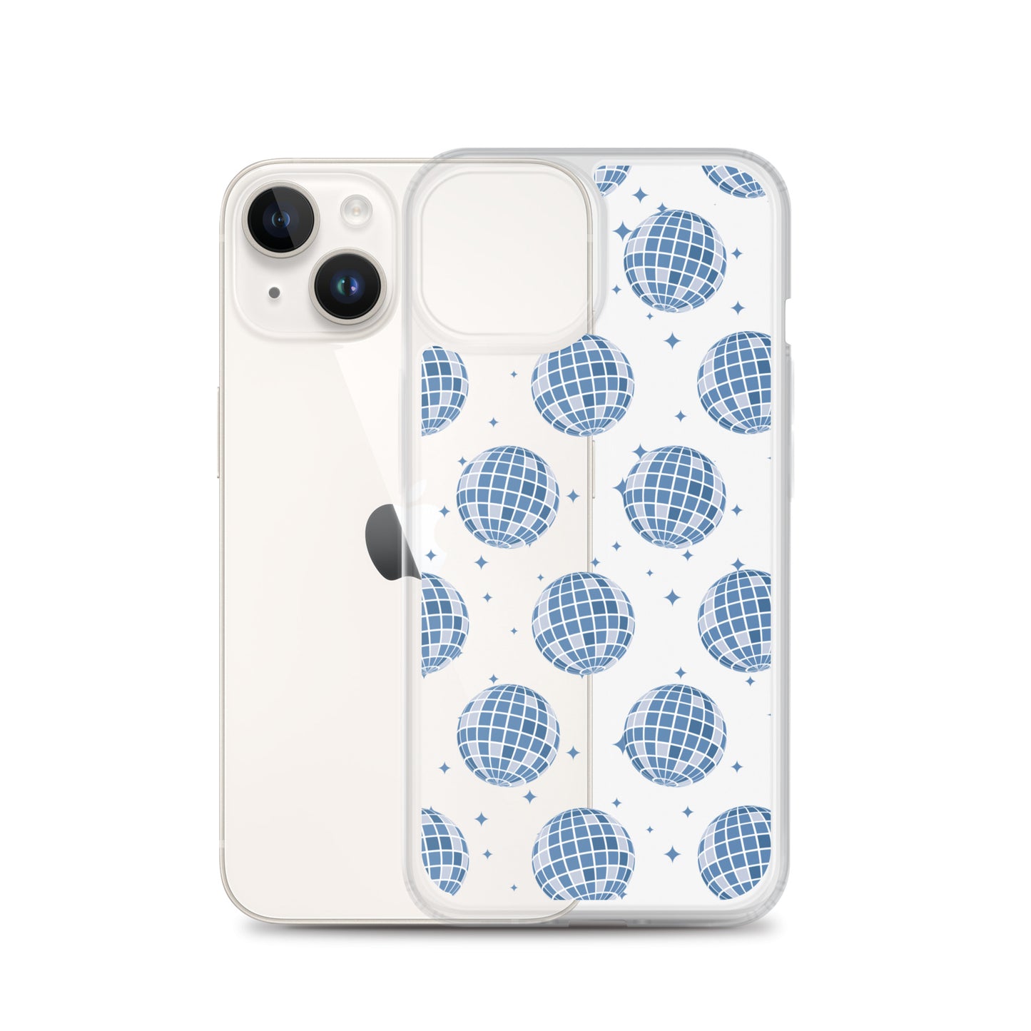 Dark Blue Disco Balls Clear iPhone Case