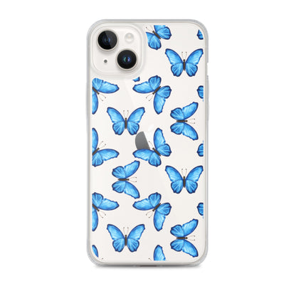 Blue Butterfly Clear iPhone Case iPhone 14 Plus