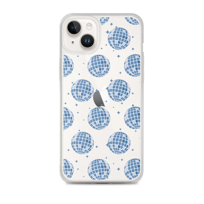 Dark Blue Disco Balls Clear iPhone Case