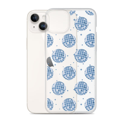 Dark Blue Disco Balls Clear iPhone Case