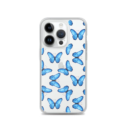 Blue Butterfly Clear iPhone Case iPhone 14 Pro