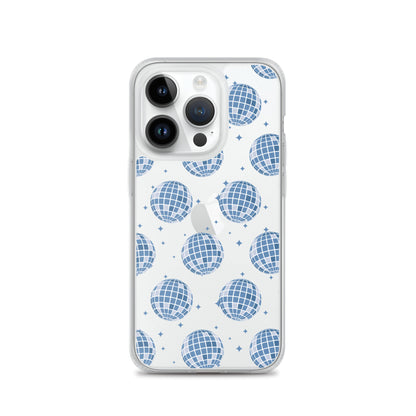 Dark Blue Disco Balls Clear iPhone Case